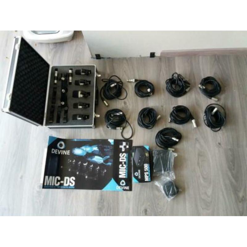Drummicrofoonset 7 delig met xlr kabels en fantoomvoeding