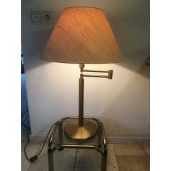 Vintage.Notarislamp.Bronzen verstelbare voet. Textiel kap.
