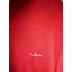 Pierre Cardin effen rode vhals trui zilver logo mt XL 29111