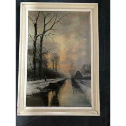 Prachtig antiek schilderij doek naar f J du Chattel