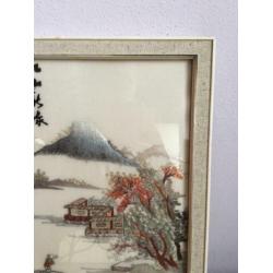 Borduurwerk, Japans landschap, vintage