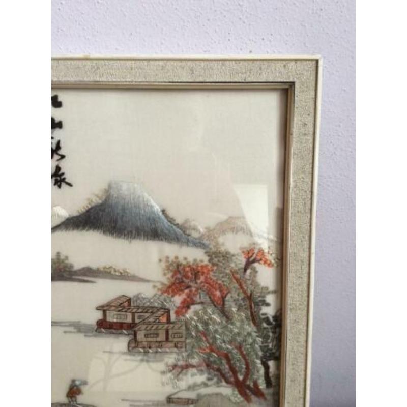Borduurwerk, Japans landschap, vintage