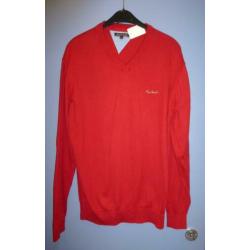Pierre Cardin effen rode vhals trui zilver logo mt XL 29111