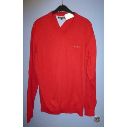 Pierre Cardin effen rode vhals trui zilver logo mt XL 29111