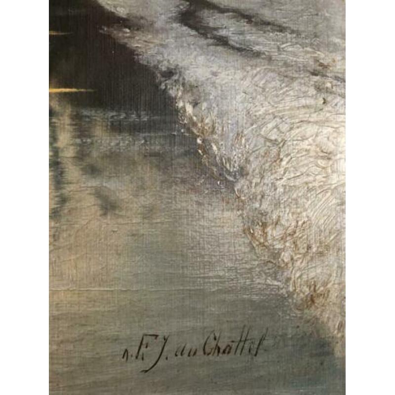 Prachtig antiek schilderij doek naar f J du Chattel