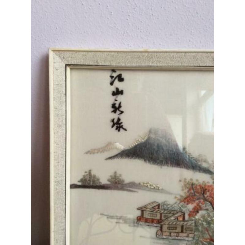 Borduurwerk, Japans landschap, vintage