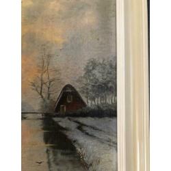 Prachtig antiek schilderij doek naar f J du Chattel