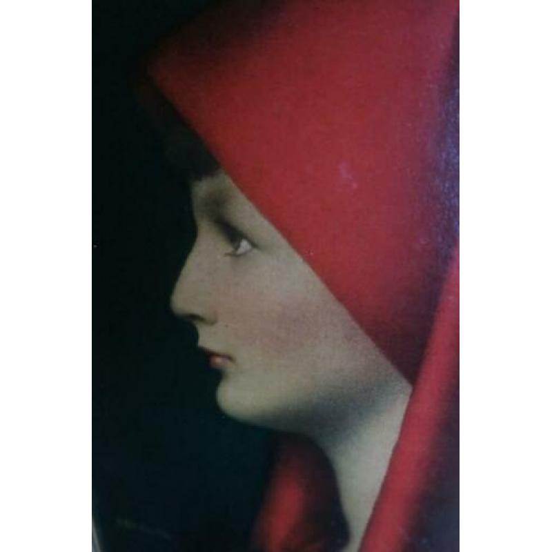 aquarel/print vrouw met rode hoofddoek, heilige Fabiola van