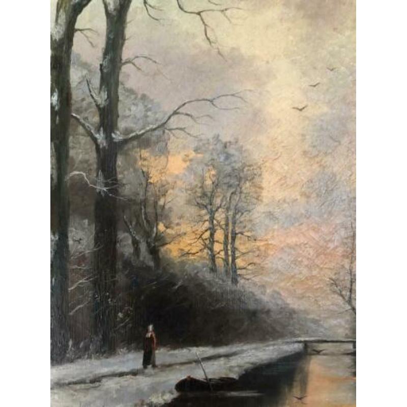 Prachtig antiek schilderij doek naar f J du Chattel