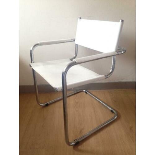 4x Vintage design Thonet stijl Mart Stam buisframe wit leer