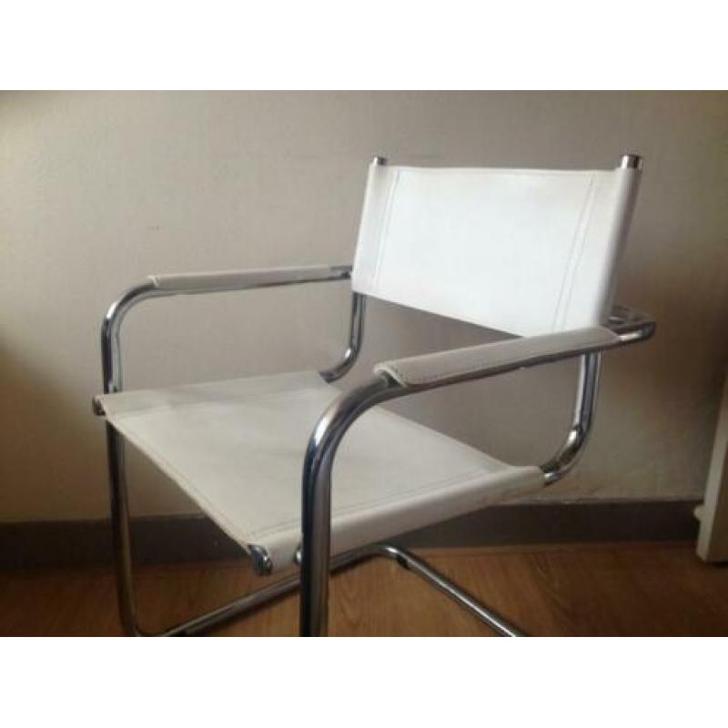 4x Vintage design Thonet stijl Mart Stam buisframe wit leer