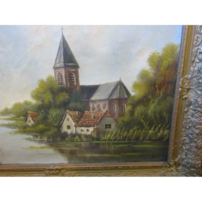 schilderij kerk aan het water