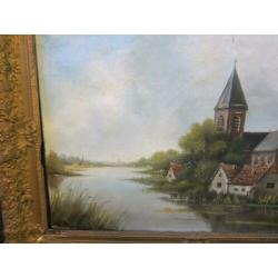 schilderij kerk aan het water