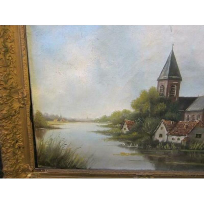 schilderij kerk aan het water