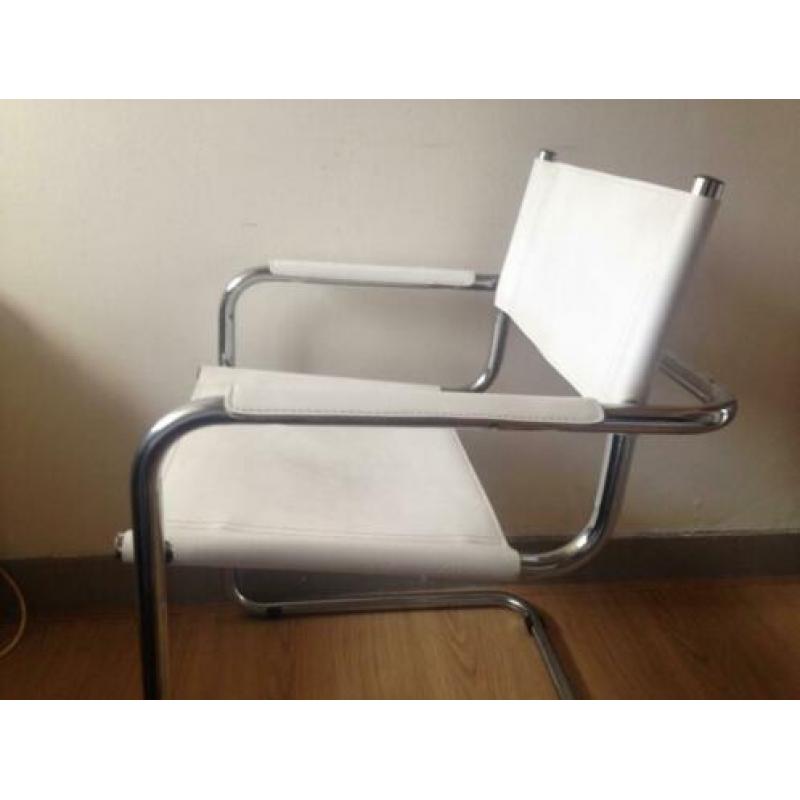 4x Vintage design Thonet stijl Mart Stam buisframe wit leer