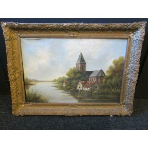 schilderij kerk aan het water