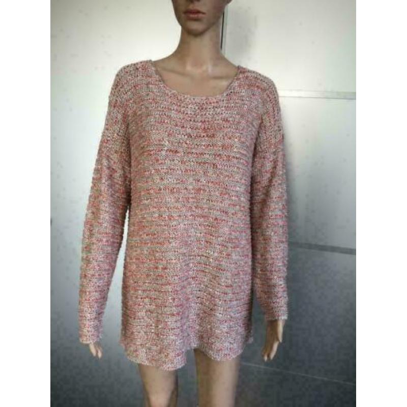 D60 APART maat L=42/44 lang gebreide trui roze/wit pullover