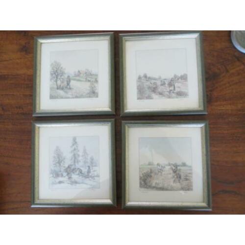 4 Originele Tekeningen - 4 seizoenen - Gesigneerd - L. Urack