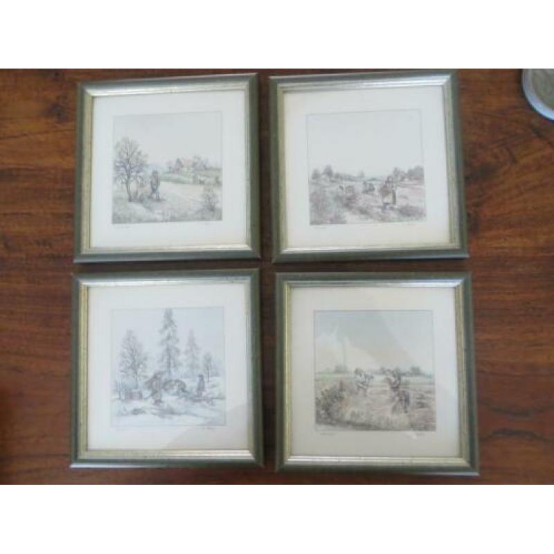 4 Originele Tekeningen - 4 seizoenen - Gesigneerd - L. Urack