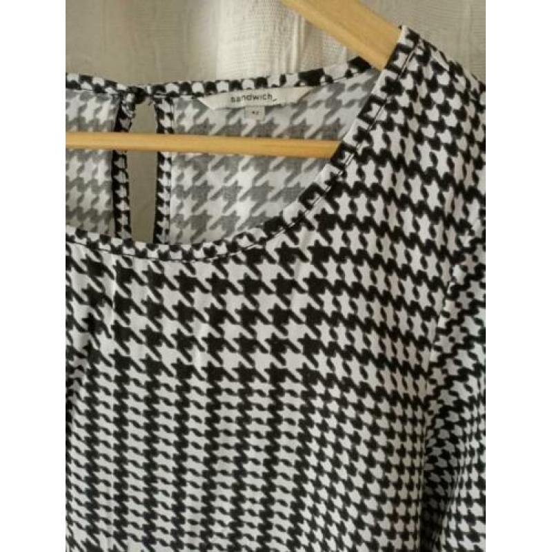 Sandwich - top van zwart wit viscose Maat 42 L
