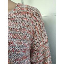 D60 APART maat L=42/44 lang gebreide trui roze/wit pullover