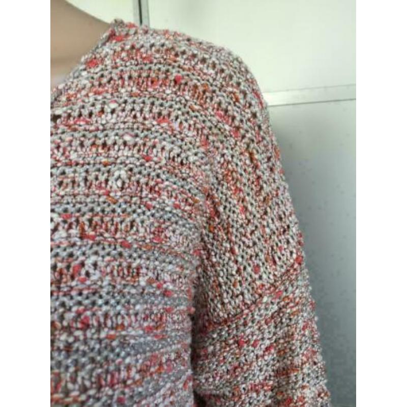 D60 APART maat L=42/44 lang gebreide trui roze/wit pullover