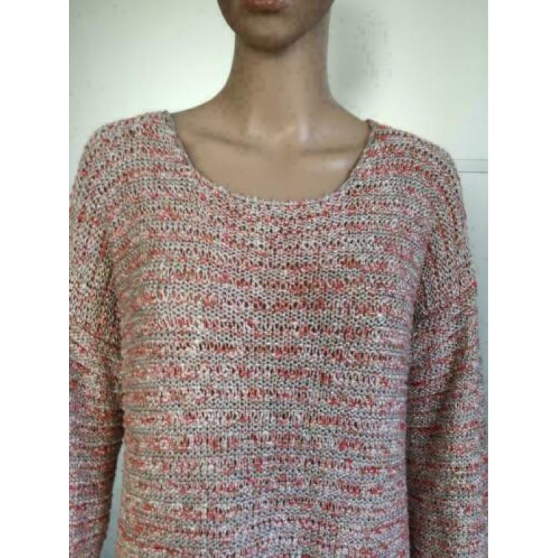 D60 APART maat L=42/44 lang gebreide trui roze/wit pullover