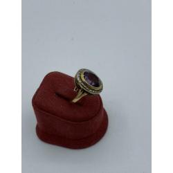 14 karaats gouden dames ring met amethist en diamanten