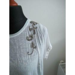 Cream t shirt mintgroen zo goed als nieuw maat M