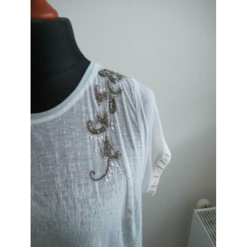 Cream t shirt mintgroen zo goed als nieuw maat M