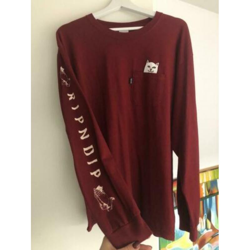 Rip N Dip t-shirt met lange mouwen, donkerrood maat L
