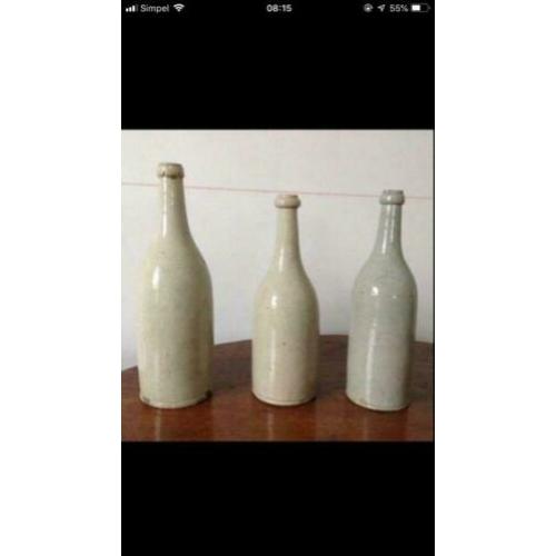 3 Oude Franse bier fles vaas antieke bierflessen