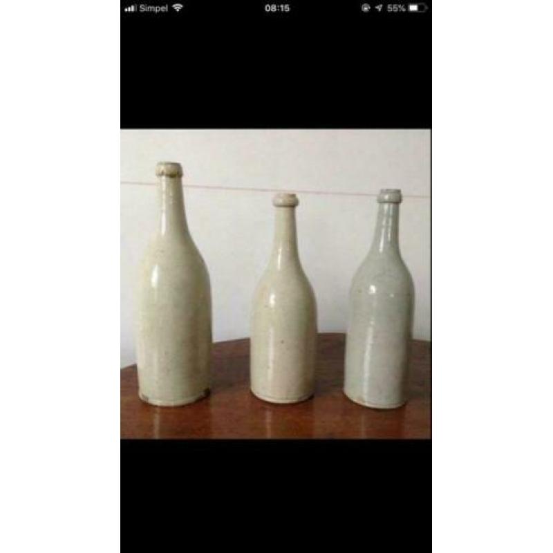 3 Oude Franse bier fles vaas antieke bierflessen