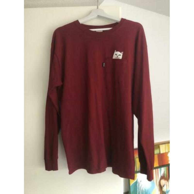 Rip N Dip t-shirt met lange mouwen, donkerrood maat L
