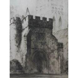 Antieke ingelijste ets uit Engeland van Canterbury cathedral