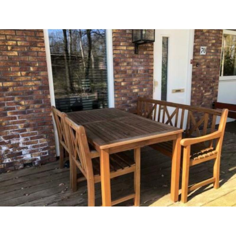 Houten Tuinset Bank met 2 Losse Stoelen