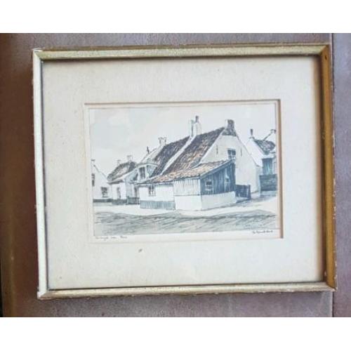 Orig. Tekening met aquarel Katwijk aan zee Bob Brobbel.