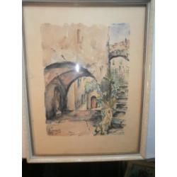 Mooie Aquarel EZE (Frankr.) door FW Witte, (RKD)
