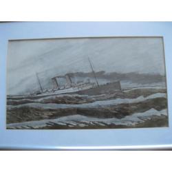 Tekening stoomboot, schip 1924, gesigneerd
