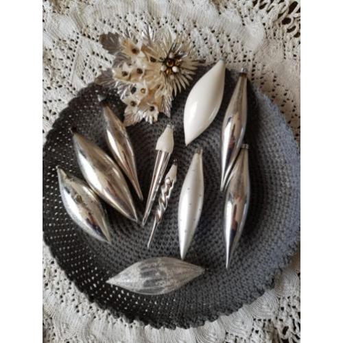 10 oude brocante antieke kerstballen ijspegels/kerst