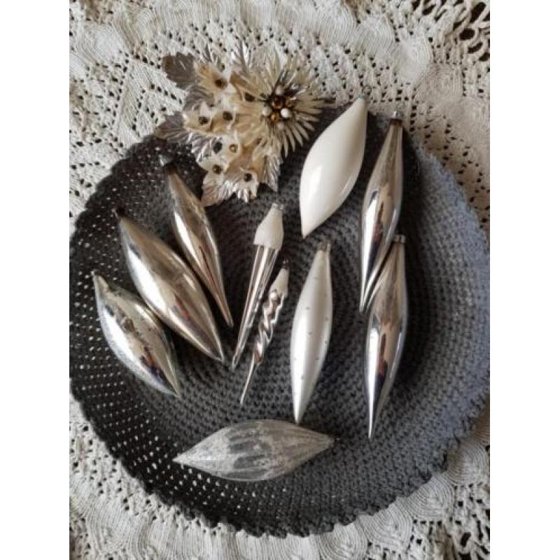 10 oude brocante antieke kerstballen ijspegels/kerst