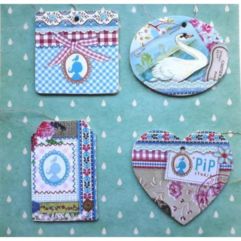 4 Houten hangers met Pip Studio afbeeldingen