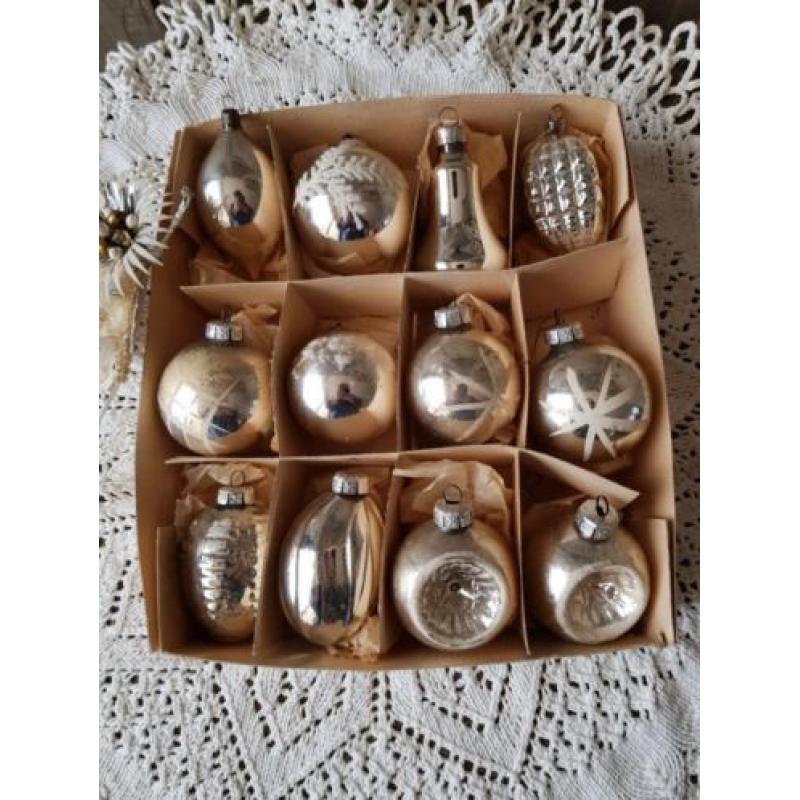 10 oude brocante antieke kerstballen ijspegels/kerst